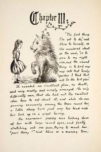アリスはパブのアリスアドベンチャーアンダーグラウンドからのイラストである子犬に会います。 1886（ファクシミリ） 作： Charles Lutwidge Dodgson